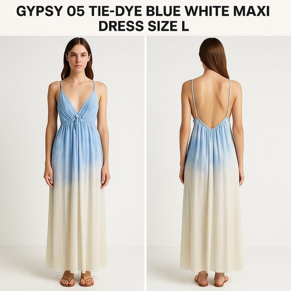 Gypsy 05 Ombre Satin Maxi Dress Blue Silver L - Picture 1 of 9